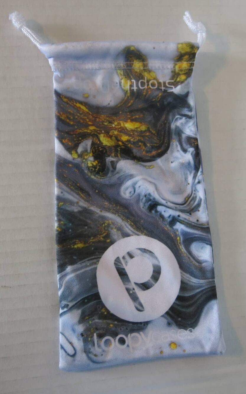 Stop the Drop Loopy Case Sleeve Drawstring Bag Waves Swirls Gray Yellow Pouch